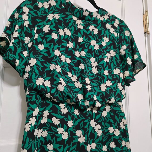 Green mixed floral blouson midi dress Ann Taylor size 0 - Picture 3 of 11